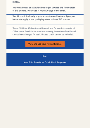 Third Order Reward email design preview