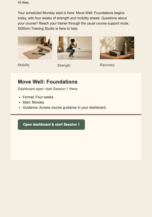 Course Start Pass email design preview