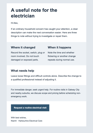 Midweek Home Electrical Note email design preview