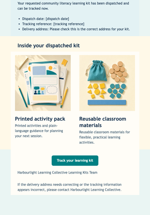 Learning Kit Dispatched email design preview