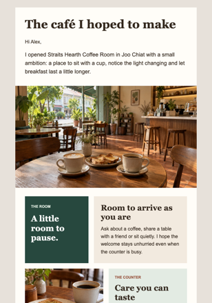 Café Founder Journal email design preview