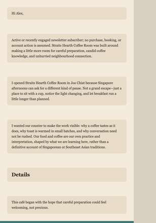 Café Founder Journal email design preview