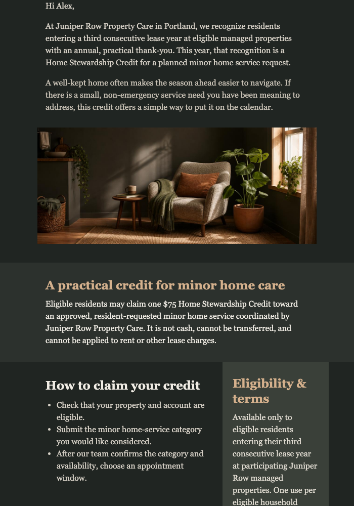 Home Stewardship Credit email design preview