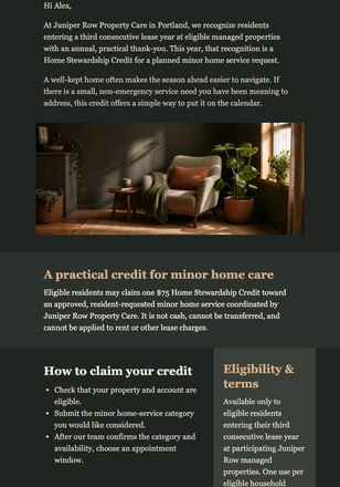 Home Stewardship Credit email design preview