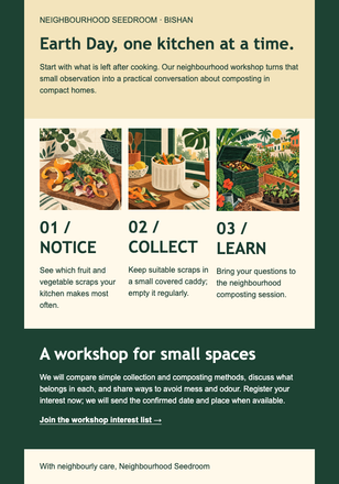 Earth Day Community Bulletin email design preview