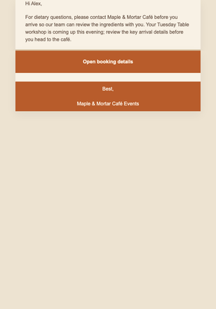 Tuesday Workshop Reminder email design preview