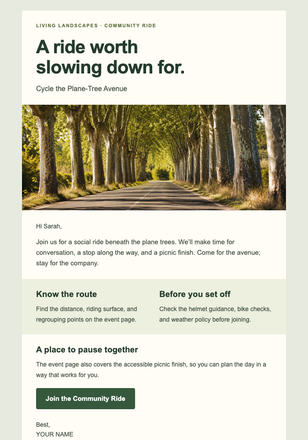 Cycle the Plane-Tree Avenue email design preview