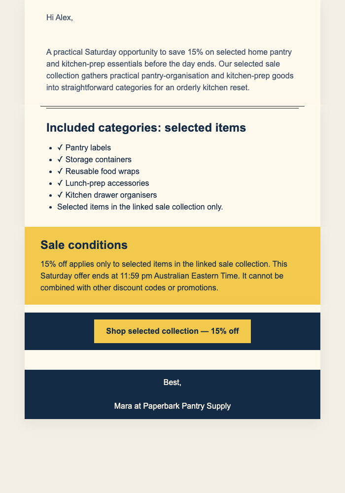Saturday Pantry Flash Sale email design preview