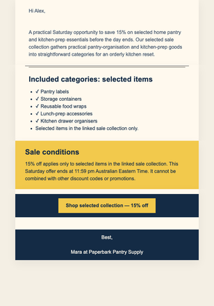 Saturday Pantry Flash Sale email design preview