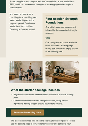 Coaching Place Alert email design preview