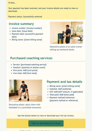 Training Payment Receipt email design preview