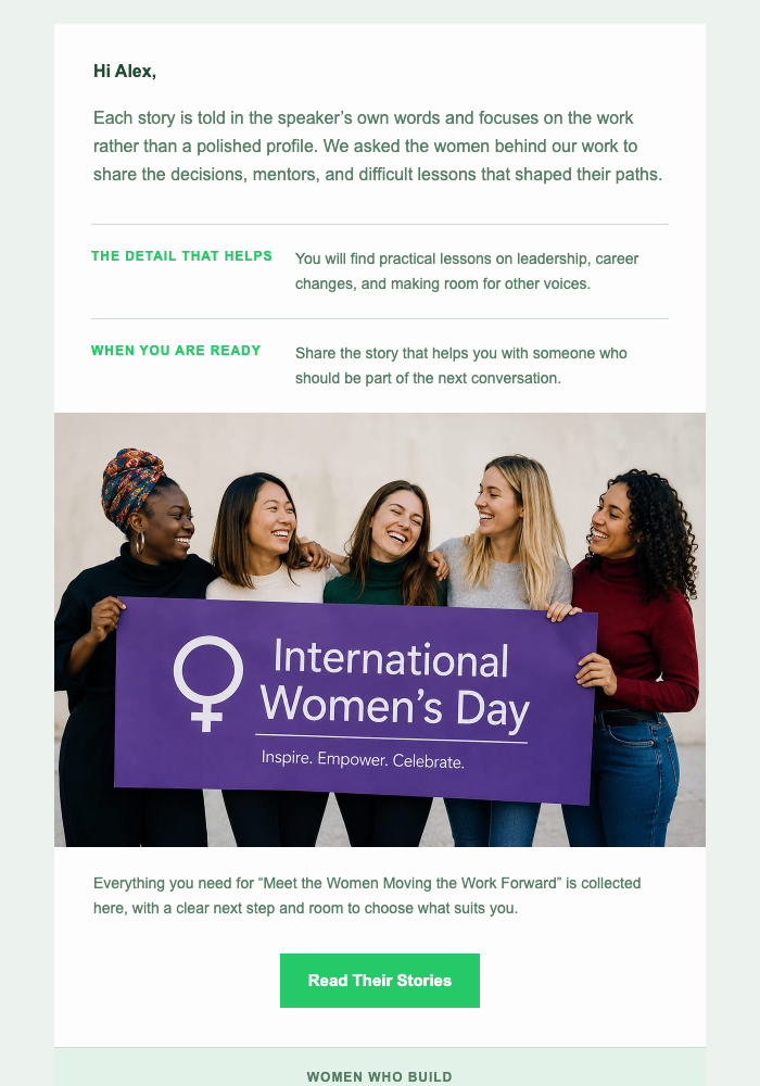Meet the Women Moving the Work Forward email design preview