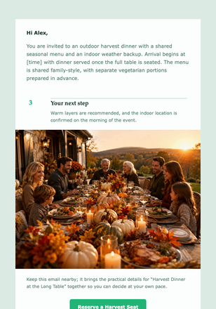 Harvest Dinner at the Long Table email design preview