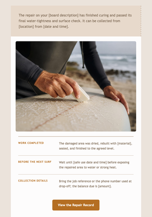 Your Board Repair Is Ready email design preview