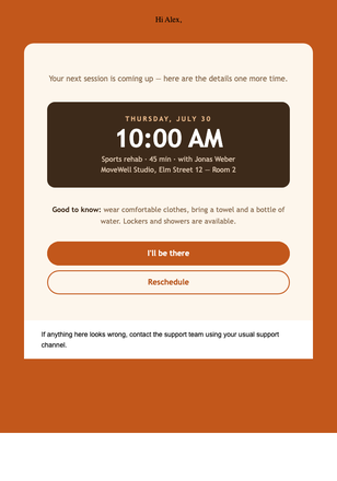 Appointment Reminder – Physio email design preview
