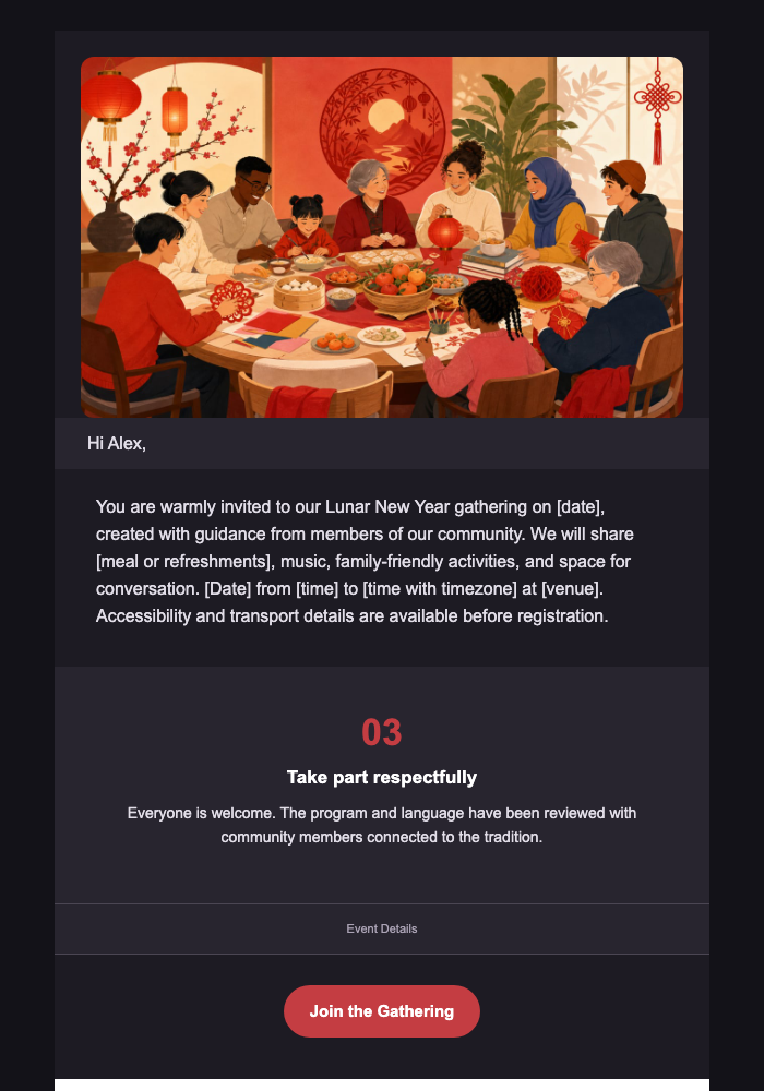 Welcome the Lunar New Year Together — Community Invitation email design preview
