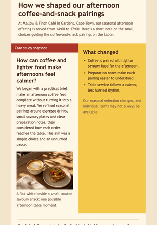 Afternoon Pairing Case Study email design preview