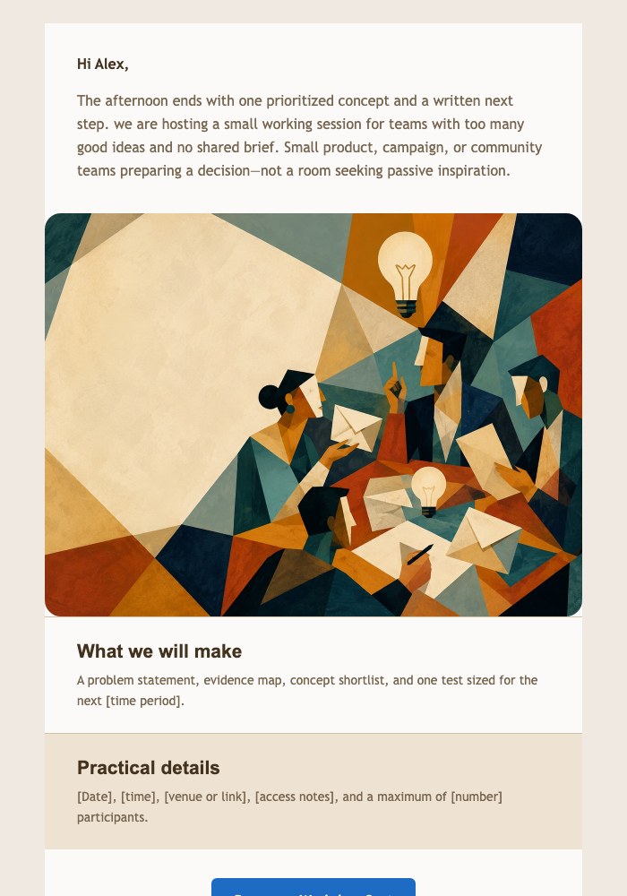Ideas at the Table Workshop email design preview