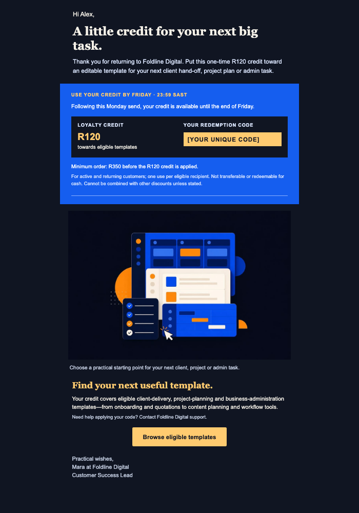 Monday Template Credit email design preview