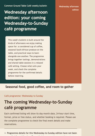 Weekly Café Programme Zine email design preview