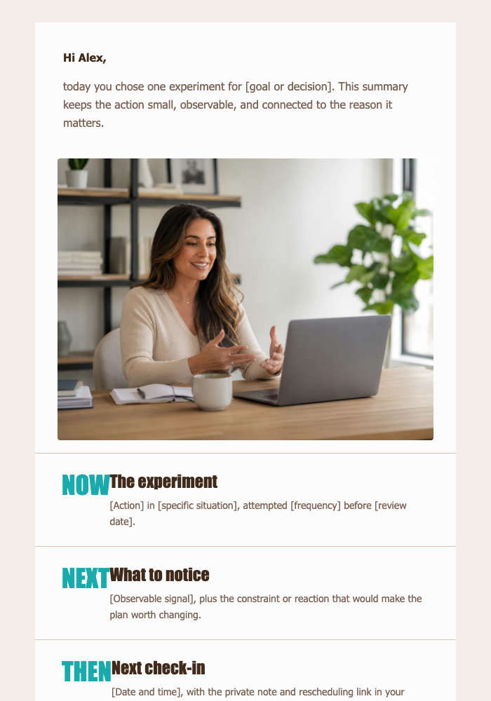 Virtual Coaching Next Step email design preview