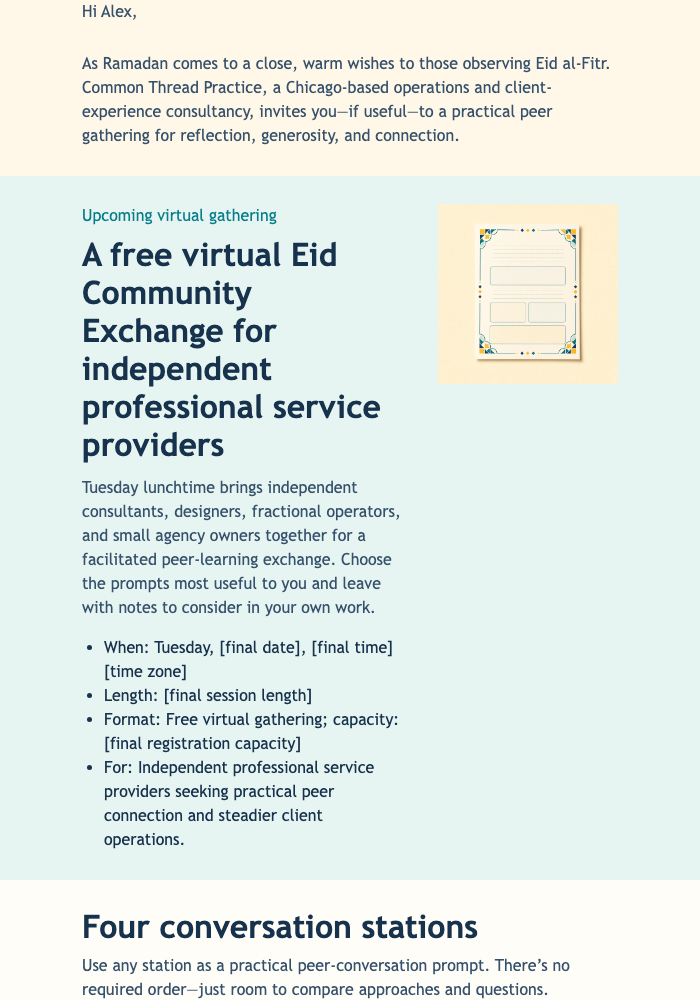 Eid Peer Exchange Invite email design preview