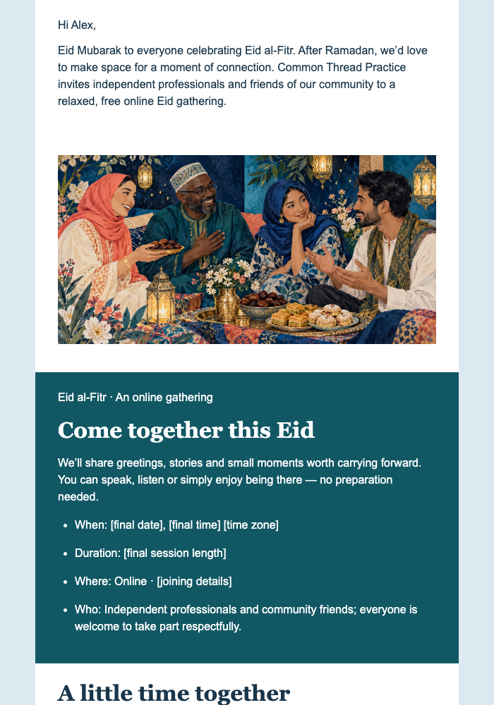 Eid Peer Exchange Invite email design preview