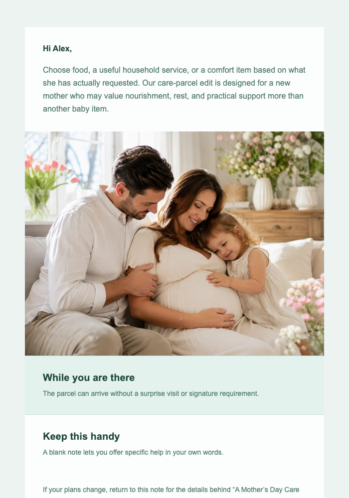 A Mother’s Day Care Parcel email design preview