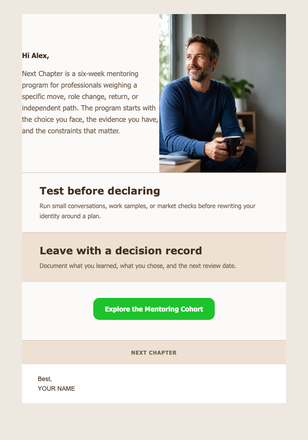 Next Chapter Career Mentoring email design preview