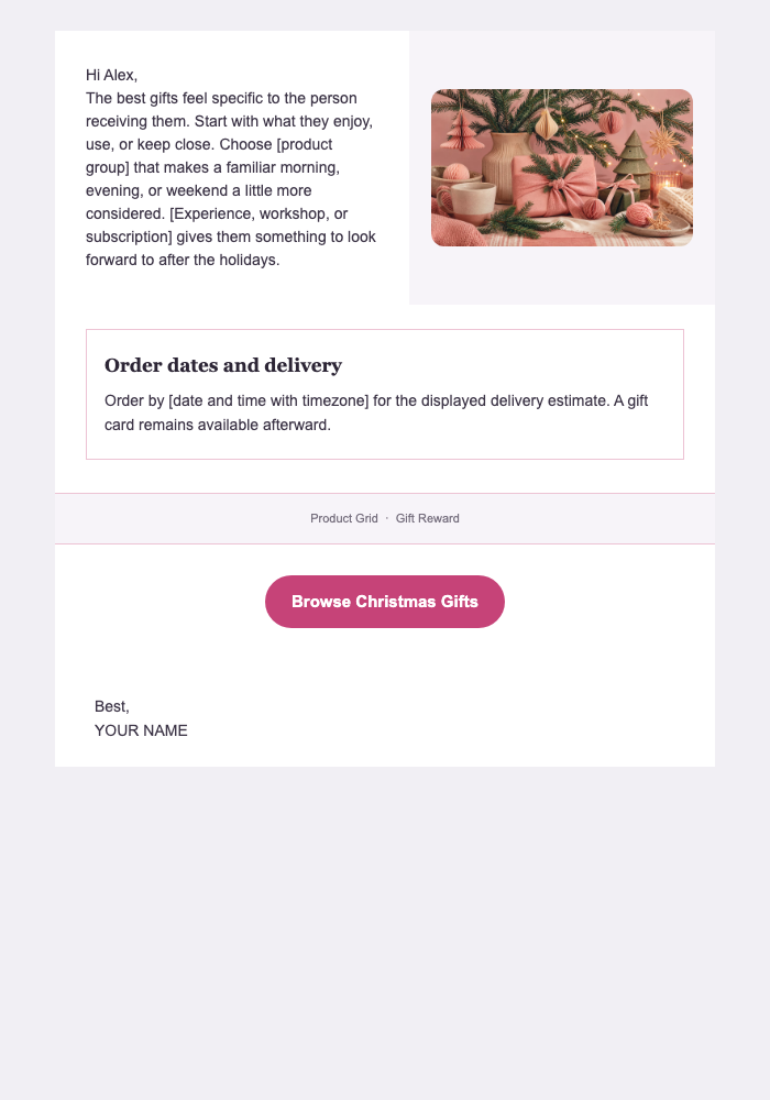 Thoughtful Gifts for Christmas — Gift Guide email design preview