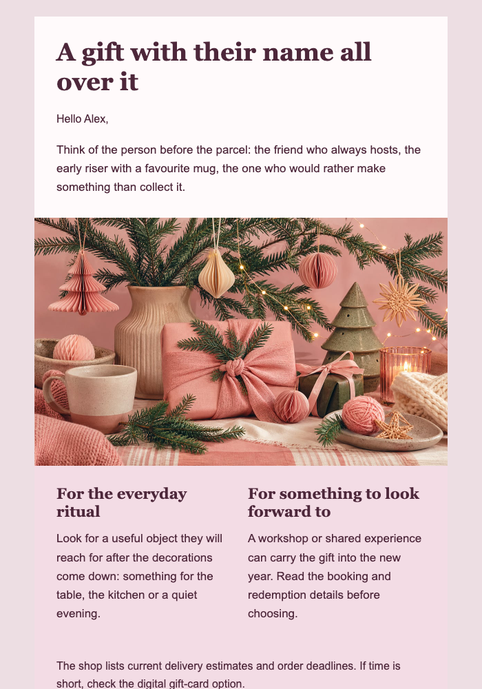Thoughtful Gifts for Christmas — Gift Guide email design preview