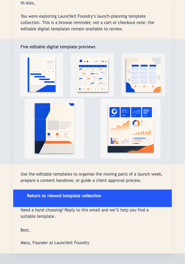 Continue Your Launch Plan email design preview