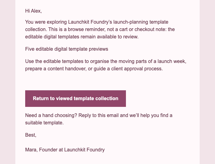 Continue Your Launch Plan email design preview