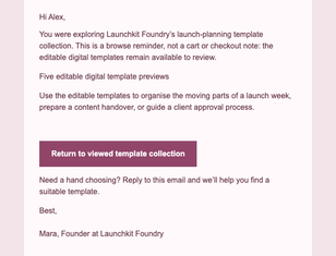 Continue Your Launch Plan email design preview