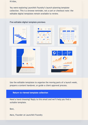 Continue Your Launch Plan email design preview