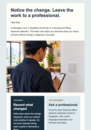 Home Electrical Field Note email design preview