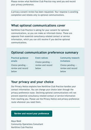 Privacy Preference Review email design preview