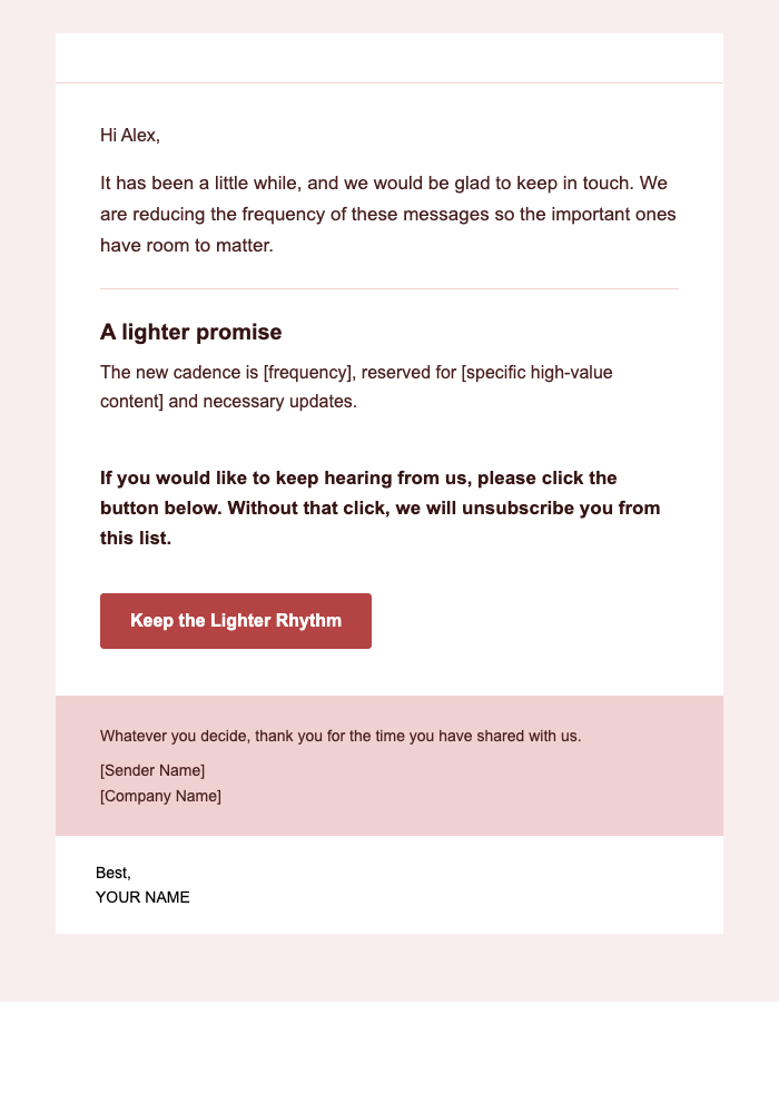 Lower Frequency — Warm email design preview