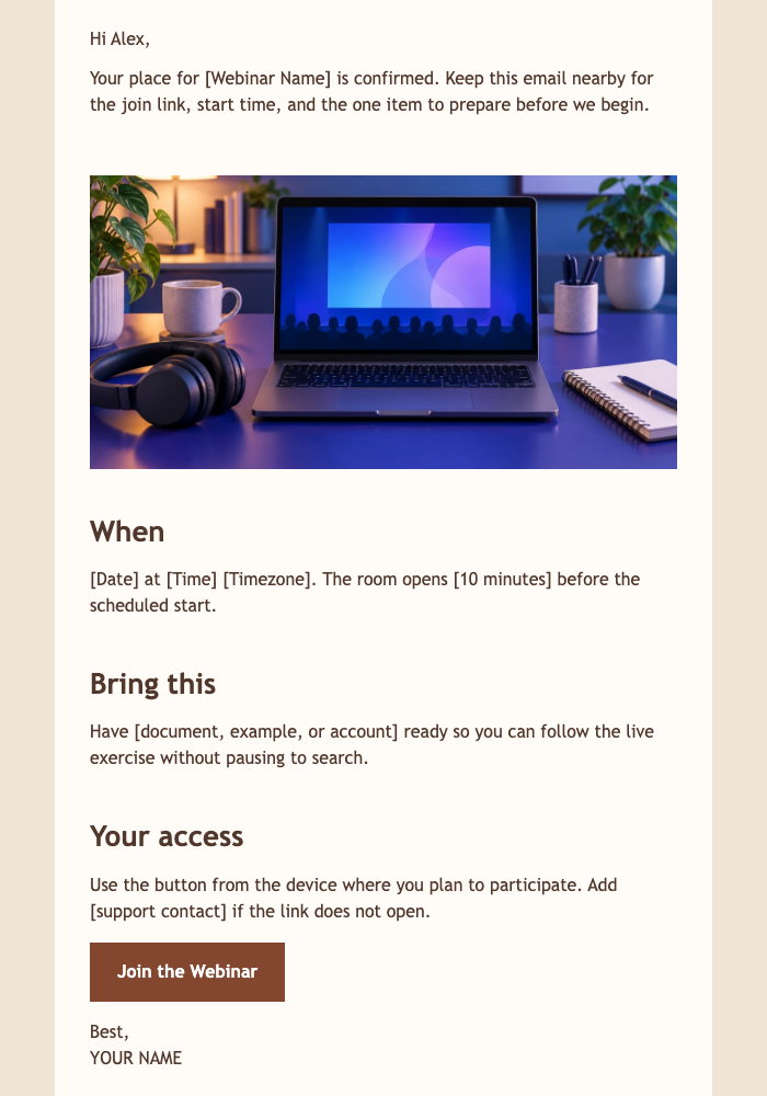 Webinar Reminder: 24 Hours and 1 Hour email design preview