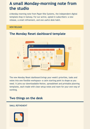 Monday Studio Desk Note email design preview