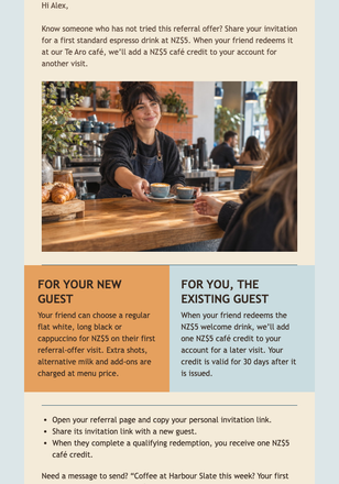 Neighbourhood Coffee Referral email design preview