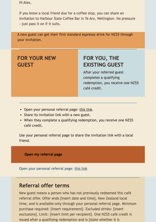Neighbourhood Coffee Referral email design preview