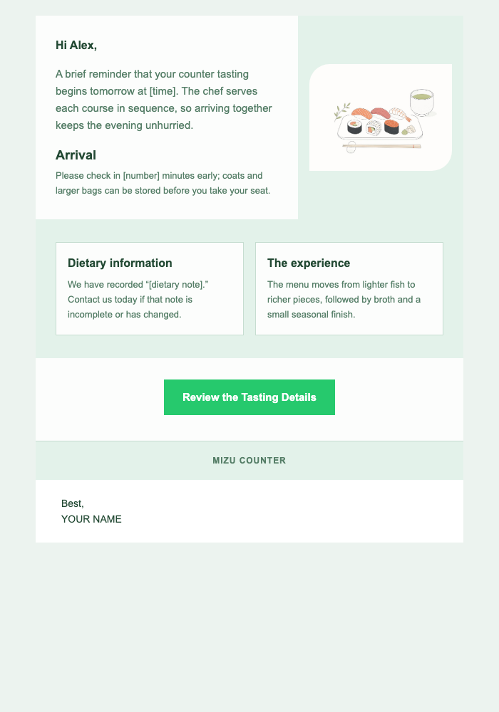 Your Counter Sushi Tasting email design preview