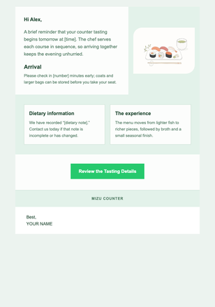 Your Counter Sushi Tasting email design preview
