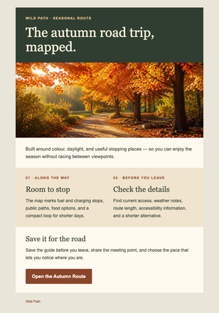 The Autumn Road Trip, Mapped email design preview