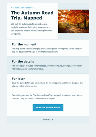 The Autumn Road Trip, Mapped email design preview