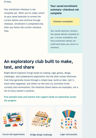 Saved Club Enrollment Dashboard email design preview