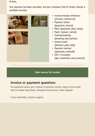 Dog Training Payment Receipt email design preview