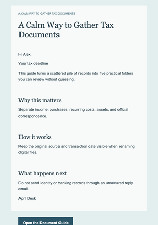 A Calm Way to Gather Tax Documents email design preview