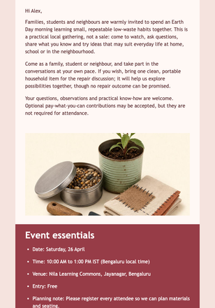 Earth Day Learning Exchange Invite email design preview